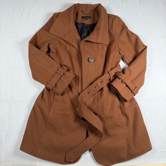 Worthington Jackets & Blazers - Worthington Brown Wool Blend Medium Trench Coat Belted Button Closure